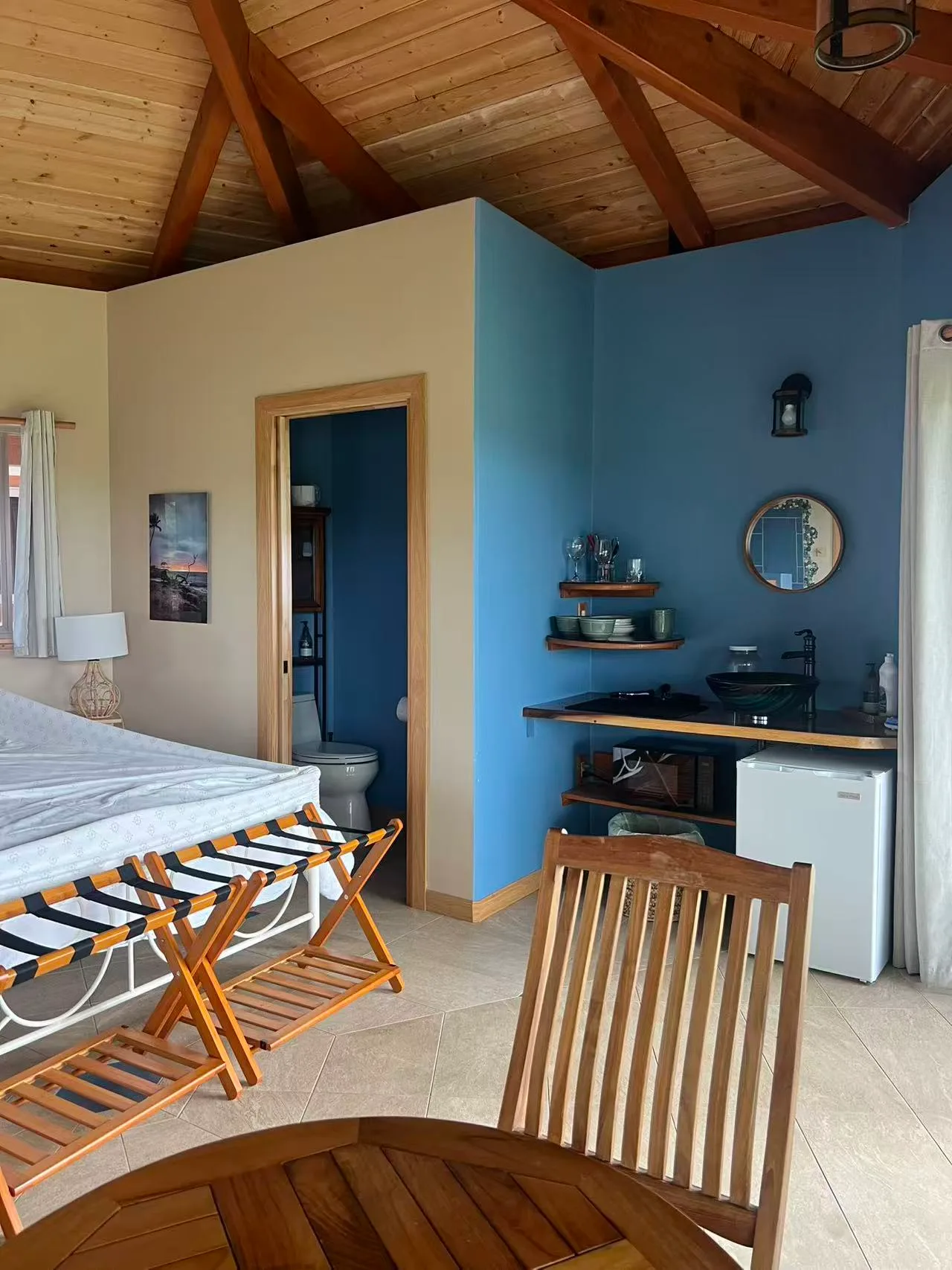 Kitchenette and dining area in the Big Island eco Airbnb