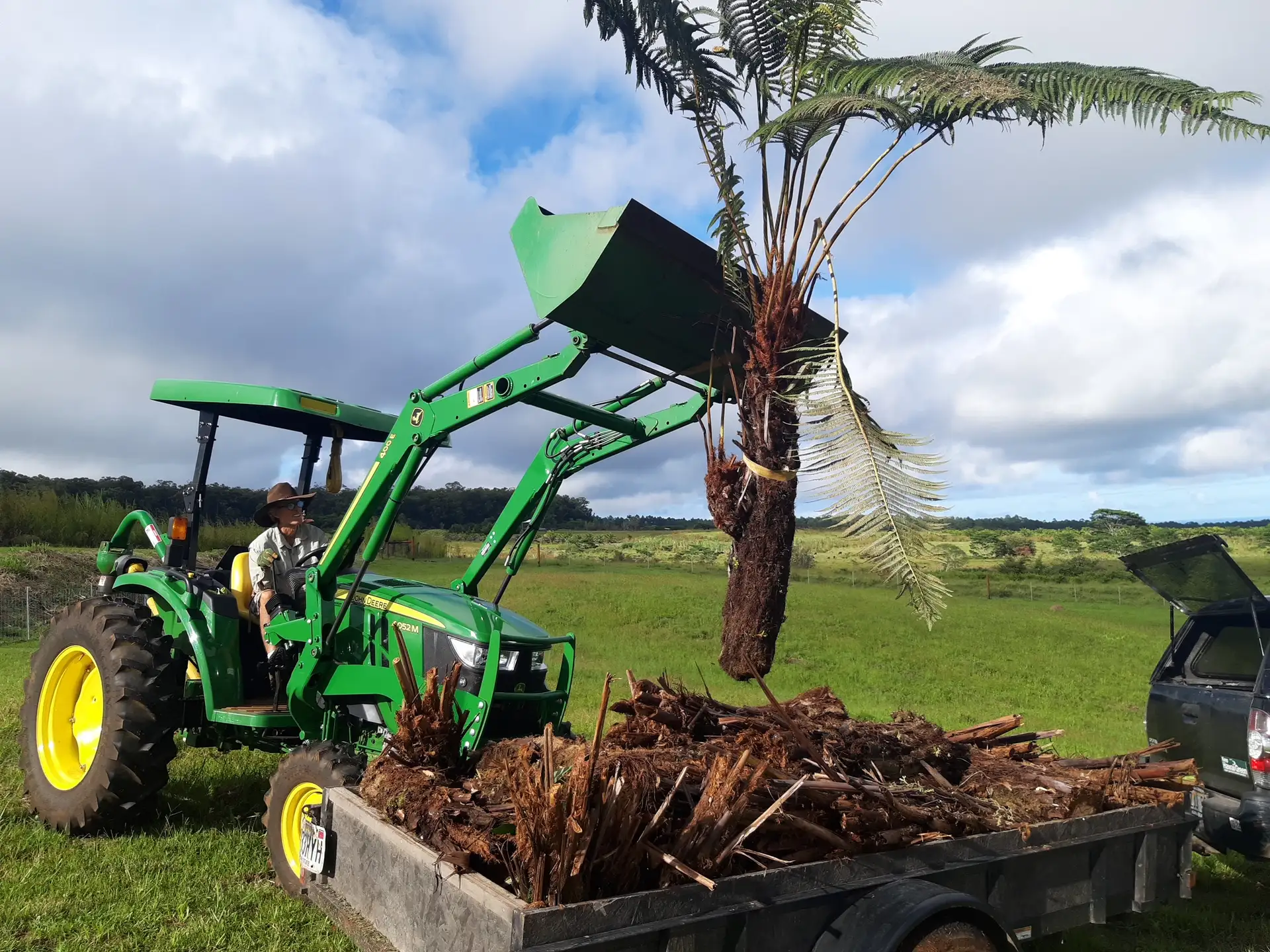 Planting trees with equipment on the ranch